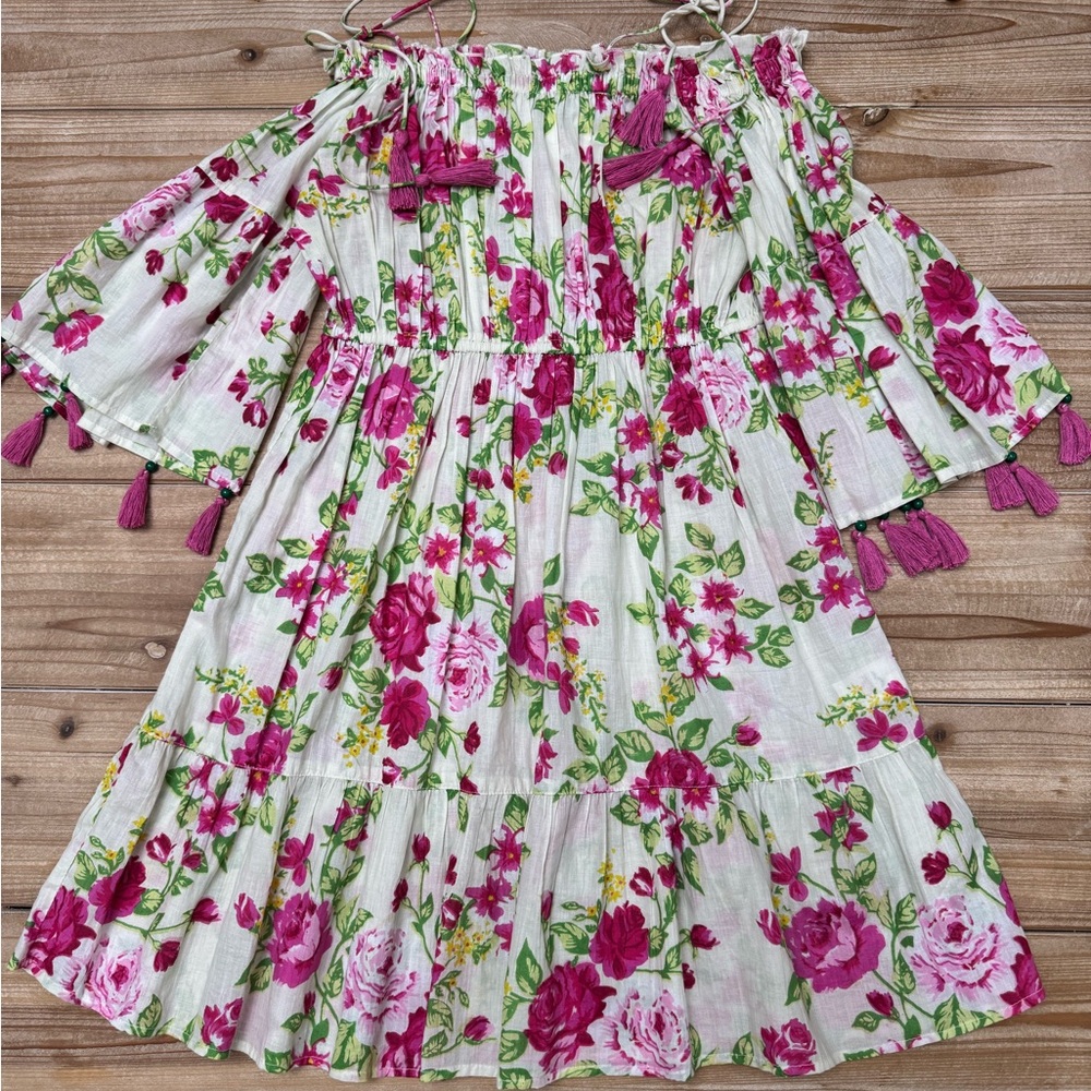 America & Beyond Boho Floral Off Shoulder Resort Beach Dress